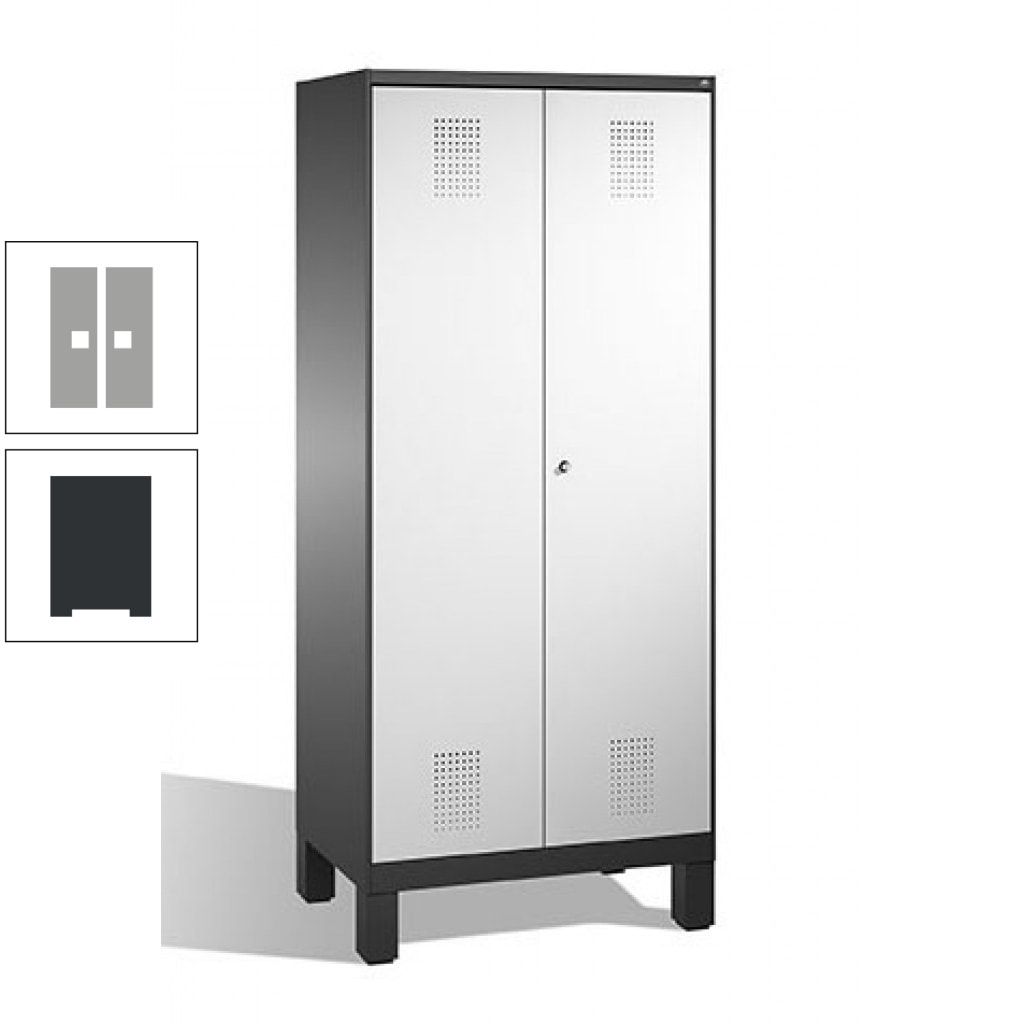Mehrzweckschrank, Doppeltüren, auf Füßen, 2 Abteile a 400 mm, Korpus anthrazitgrau, Tür anthrazitgrau, 1.850 x 800 x 500 mm (HxBxT)