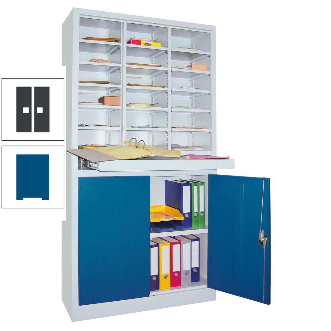 Aktenschrank - Büroschrank mit Sortierstation - 18 Fächer Ordnungsregal - Ausziehboden - 1.950 x 1.000 x 400 mm (HxBxT) - anthrazitgrau