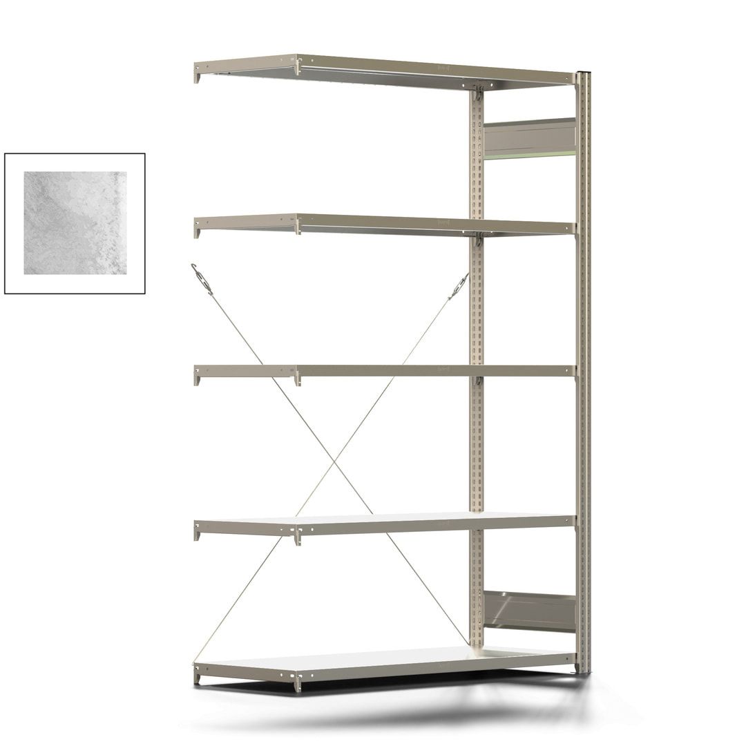 Fachbodenregal mit Tiefenriegel - 350 kg - 2.000 x 1.285 x 526 mm (HxBxT) - Anbauregal - 5 Böden - enzianblau - Lagerregal - Steckregal BERT