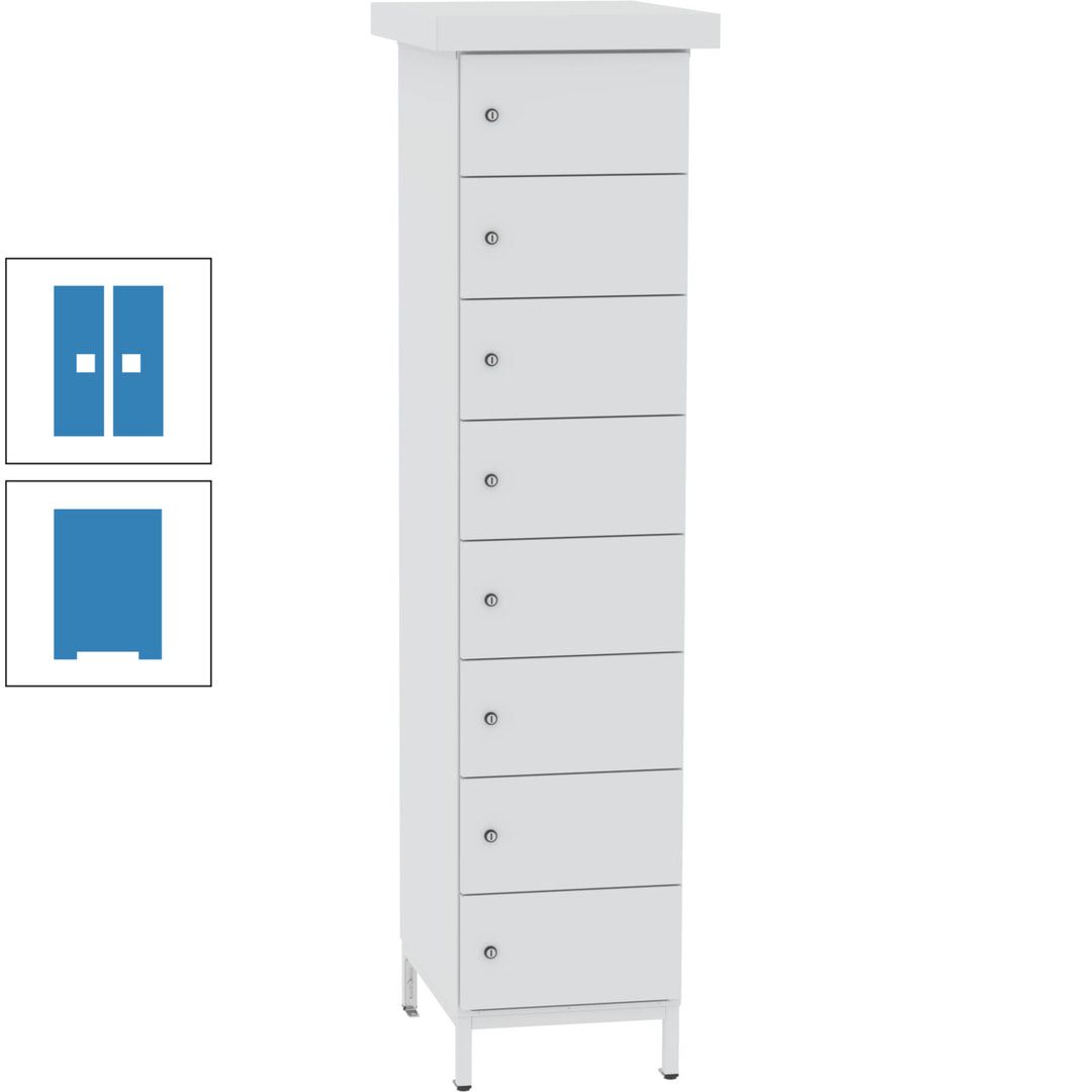 Akkuschrank, Batterieladeschrank, 8 Fächer, Schutzart IP54, Schuko, 1.855 x 400x 570 mm (HxBxT), Korpusfarbe anthrazitgrau, Frontfarbe anthrazitgrau