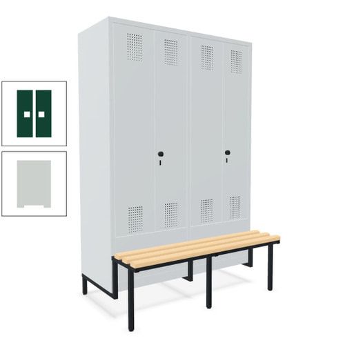 Doppel-Spind, Garderobenschrank, Buche Sitzbank integriert, 4 Abteile 300 mm, Korpus anthrazitgrau, Tür anthrazitgrau, 1.850 x 1.200 x 815 mm (HxBxT)