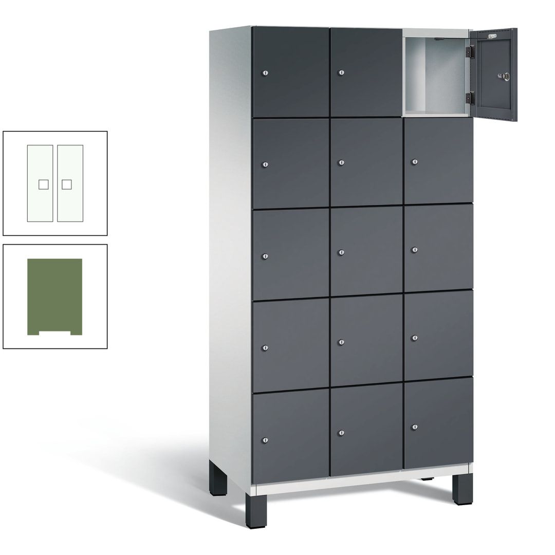 Fächerschrank, Stahlschrank, 15 Fächer, Türöffnungsbegrenzer, Füße, 1.980 x 900 x 525 mm (HxBxT), Korpus anthrazitgrau, Front anthrazitgrau
