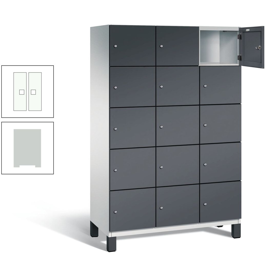 Fächerschrank, Stahlschrank, 15 Fächer, Türöffnungsbegrenzer, Füße, 1.980 x 1.200 x 525 mm (HxBxT), Korpus anthrazitgrau, Front anthrazitgrau