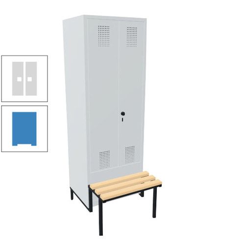 Doppel-Spind, Garderobenschrank, Buche Sitzbank integriert, 2 Abteile a 400 mm, Korpus anthrazitgrau, Tür anthrazitgrau, 1.850 x 800 x 815 mm (HxBxT)