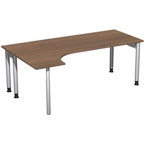 Eckschreibtisch, Ecke links, Füße einseitig verkürzt, 4-Fuß Pro, höhenverstellbar, 680-800 x 1.600 x 1.200 mm (HxBxT), Dekor Ahorn