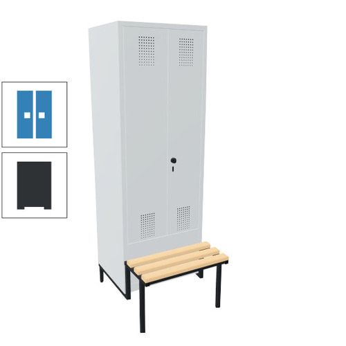 Doppel-Spind, Garderobenschrank, Buche Sitzbank integriert, 2 Abteile a 400 mm, Korpus anthrazitgrau, Tür anthrazitgrau, 1.850 x 800 x 815 mm (HxBxT)