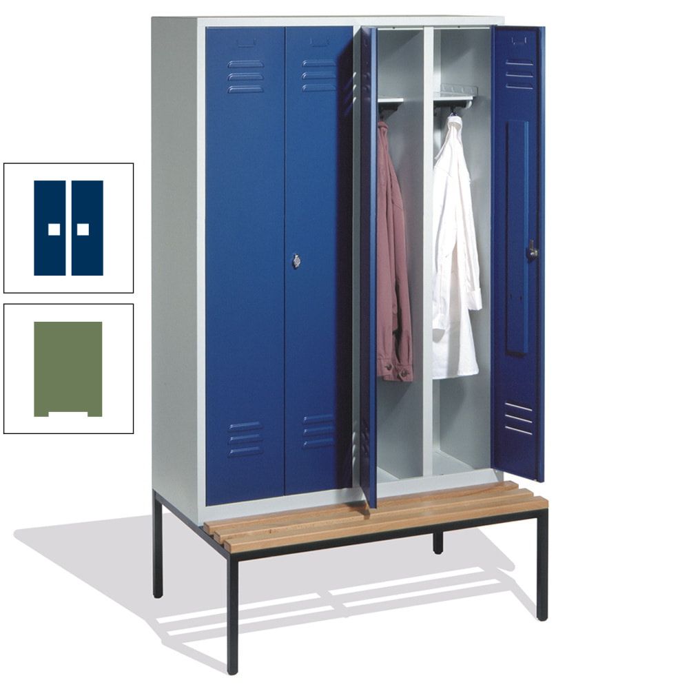 Doppel-Spindschrank, Buche Sitzbank untergebaut, 4 Abteile a 300 mm, Korpus lichtgrau, Tür anthrazitgrau, 2.090 x 1.190 x 815 mm (HxBxT)