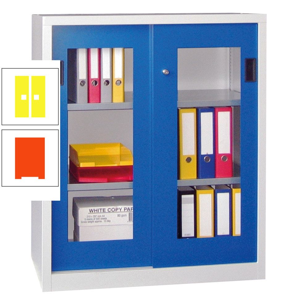 Schiebetürenschrank - Sichtfenstertüren - 1.000x1.000x400 mm (HxBxT) - 2 Böden, gepulvert - Zylinderschloss - anthrazitgrau