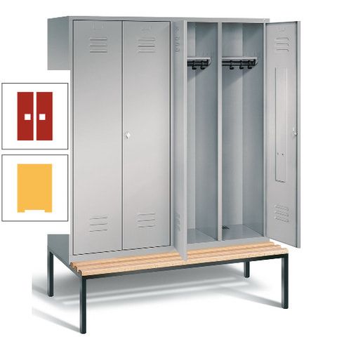 Doppel-Spindschrank, Buche Sitzbank untergebaut, 4 Abteile a 400 mm, Korpus lichtgrau, Tür anthrazitgrau, 2.090 x 1.590 x 815 mm (HxBxT)
