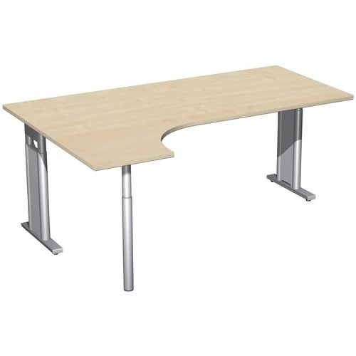 Eckschreibtisch, Ecke links, Füße einseitig verkürzt, C-Fuß Pro, höhenverstellbar, 680-820 x 1.600 x 1.200 mm (HxBxT), Dekor Ahorn