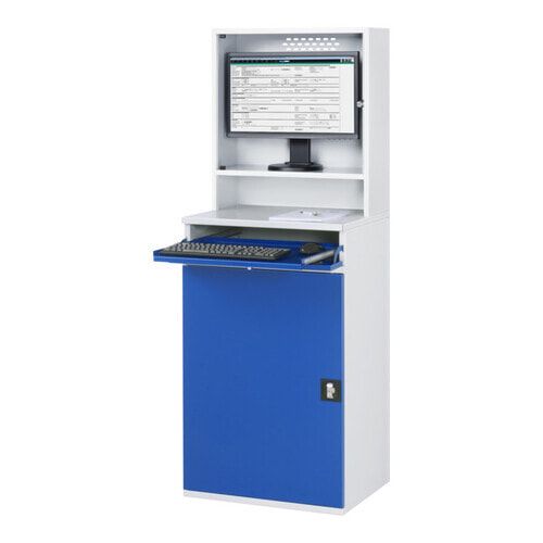 Computer-Schrank, Monitorgehäuse, stationär, Dokumentenfach, Trennboden ausziehbar, Tastaturtablar, verschließbar - Anthrazitgrau