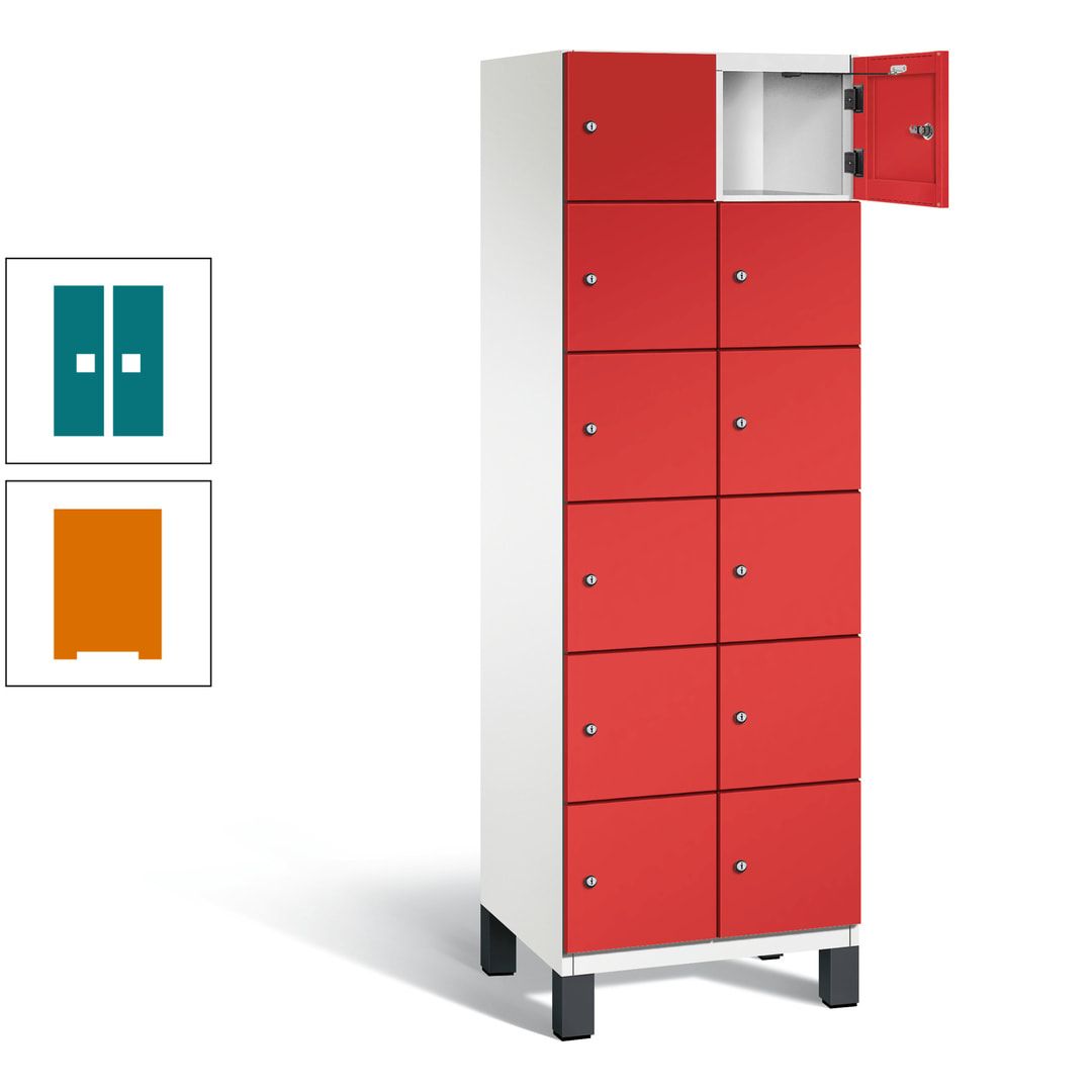 Fächerschrank, Stahlschrank, 12 Fächer, Türöffnungsbegrenzer, Füße, 1.980 x 600 x 525 mm (HxBxT), Korpus anthrazitgrau, Front anthrazitgrau