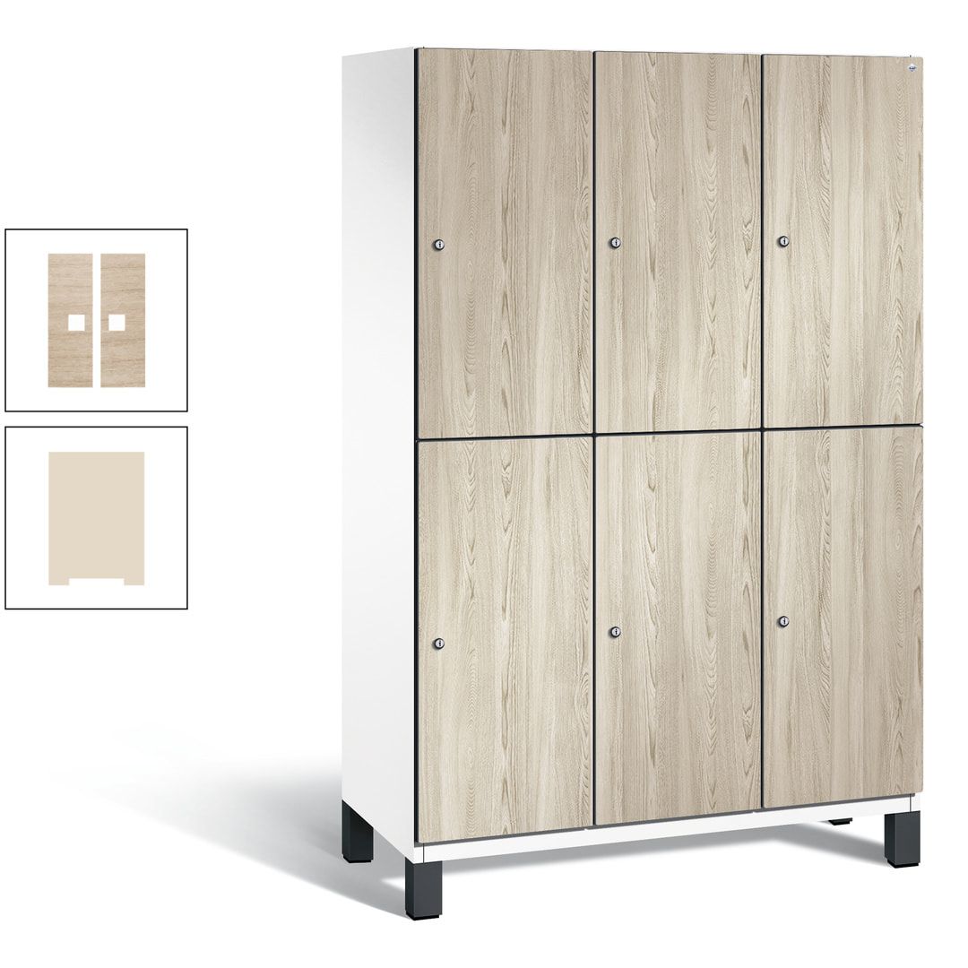 Fächerschrank, Garderobenschrank, mit Füßen, 3 Abteile, 1.980 x 1.200 x 525 mm (HxBxT), Korpus anthrazitgrau, Tür Donau-Ahorn
