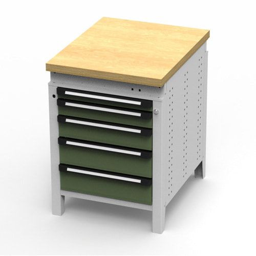 OTTOKIND Werkbank - Arbeitsplatte bündig - 850 x 605 x 750 mm (HxBxT) - 5 Schubladen - lichtgrau