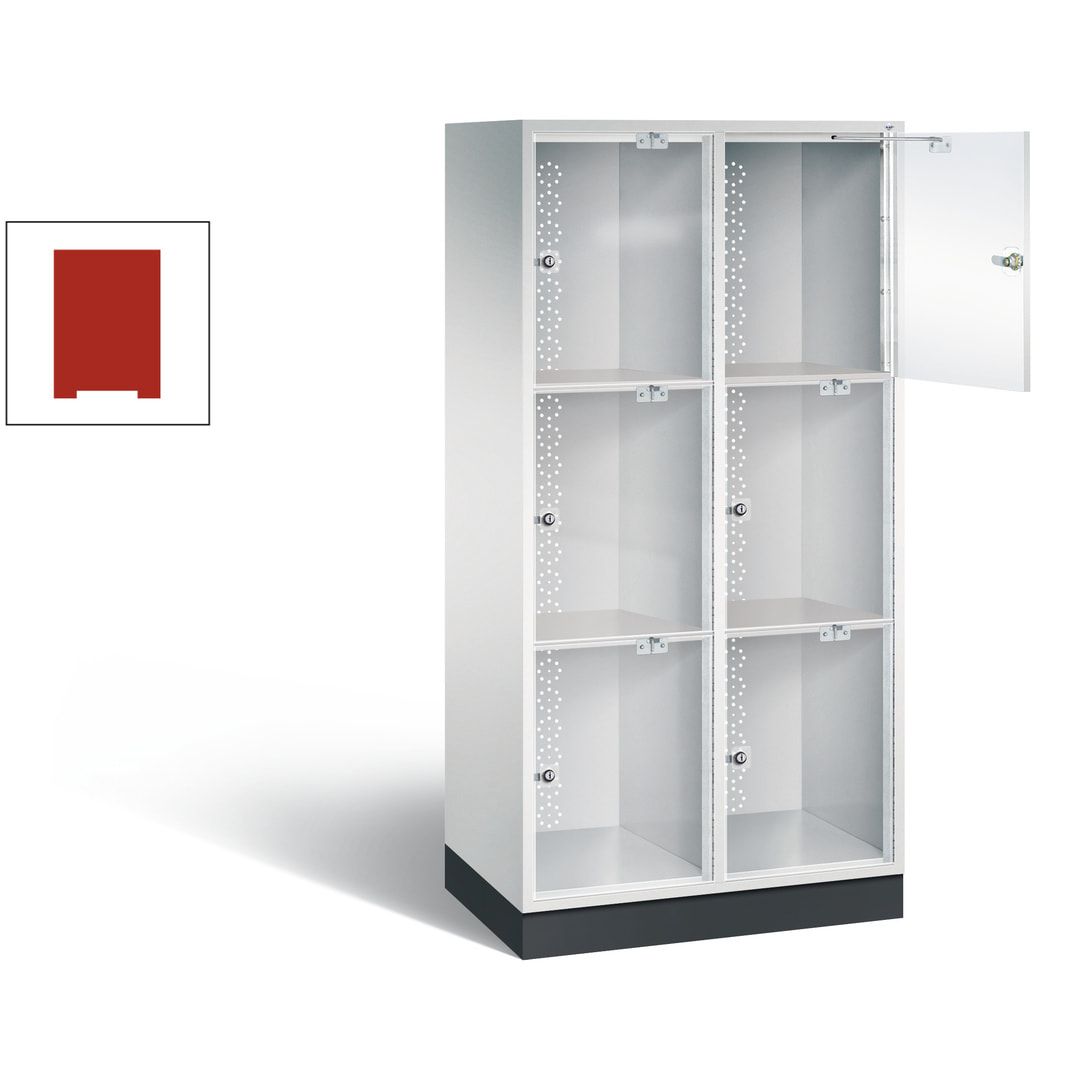 Schließfachschrank, Fächerschrank mit Türen aus Acrylglas, 2 Abteile, 6 Fächer, Zylinderschloss, 1.750 x 820 x 500 mm (HxBxT), Korpus anthrazitgrau
