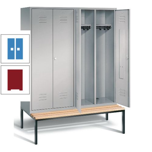 Doppel-Spindschrank, Buche Sitzbank untergebaut, 4 Abteile a 400 mm, Korpus lichtgrau, Tür anthrazitgrau, 2.090 x 1.590 x 815 mm (HxBxT)