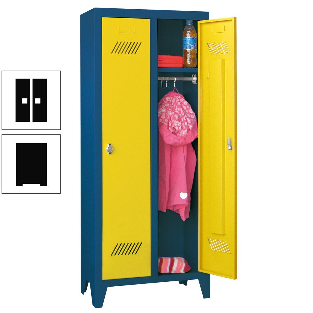 Spindschrank f. Kindergärten - mit Füßen - Höhe 1.300 mm - 2 Abteile a 250 mm - Zylinderschloss - anthrazitgrau