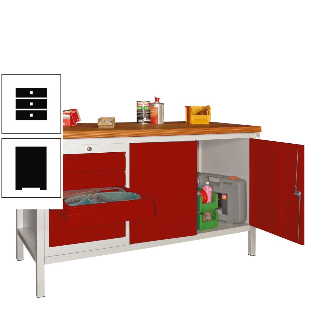 Werkbank mit Schubladenblock und Schrank - Traglast 1.050 kg - 900 x 1.500 x 700 (HxBxT) - anthrazitgrau