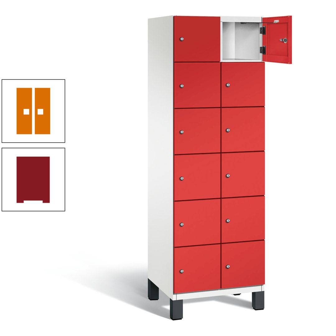 Fächerschrank, Stahlschrank, 12 Fächer, Türöffnungsbegrenzer, Füße, 1.980 x 600 x 525 mm (HxBxT), Korpus anthrazitgrau, Front anthrazitgrau
