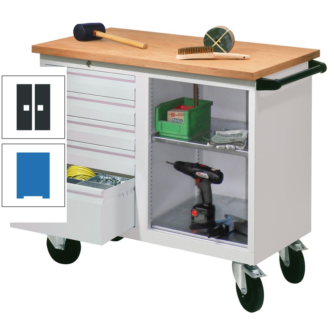 Mobile Werkbank - Werkstattwagen - 915 x 1.090 x 600 mm - 5 Schubladen und Ablagefach - anthrazitgrau