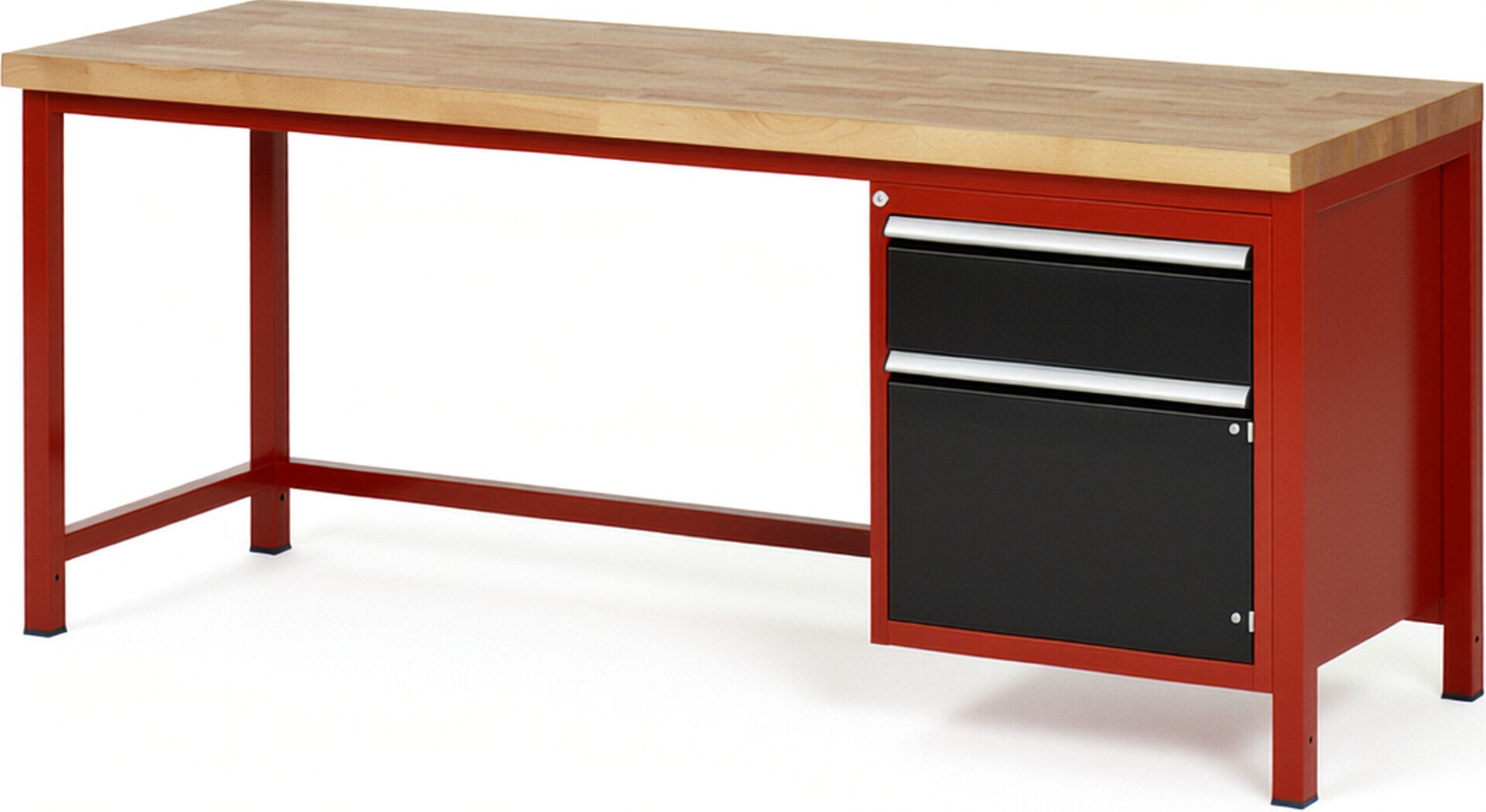 Werkbank, 1 Schrank - 1 Schublade - Teilauszug - 180:1 - Höhe 840-1.040 mm - 2.000 x 700 mm - 1.250 kg - Buche - Anthrazitgrau