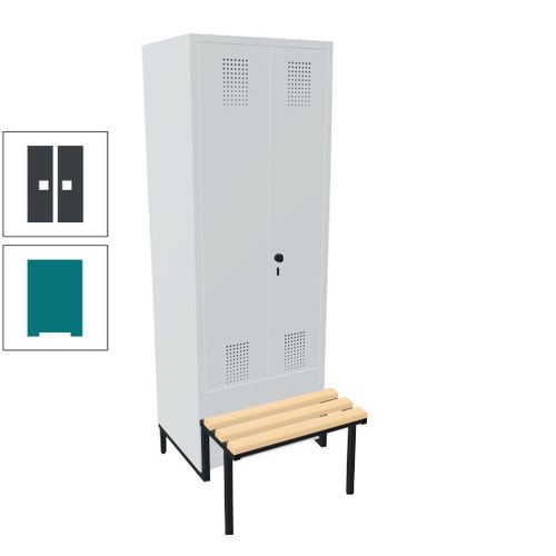 Doppel-Spind, Garderobenschrank, Buche Sitzbank integriert, 2 Abteile a 400 mm, Korpus anthrazitgrau, Tür anthrazitgrau, 1.850 x 800 x 815 mm (HxBxT)