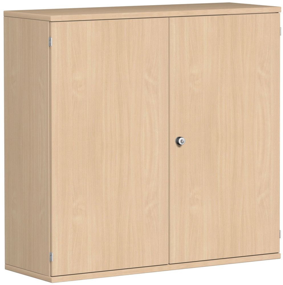 Flügeltürenschrank, Holztüren, 3 Ordnerhöhen, 2 Dekor-Einlegeböden, 1.152 x 1.000 x 425 mm (HxBxT), Frontfarbe Ahorn, Korpusfarbe Ahorn