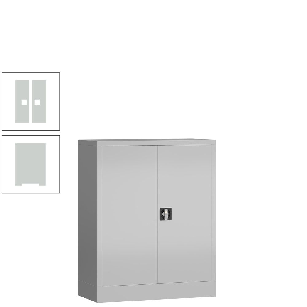 Aktenschrank, Büroschrank, abschließbar, Flügeltüren, 2 Fachböden, 1.200 x 920 x 420 mm (HxBxT), Stahl, Korpus und Türen lichtgrau