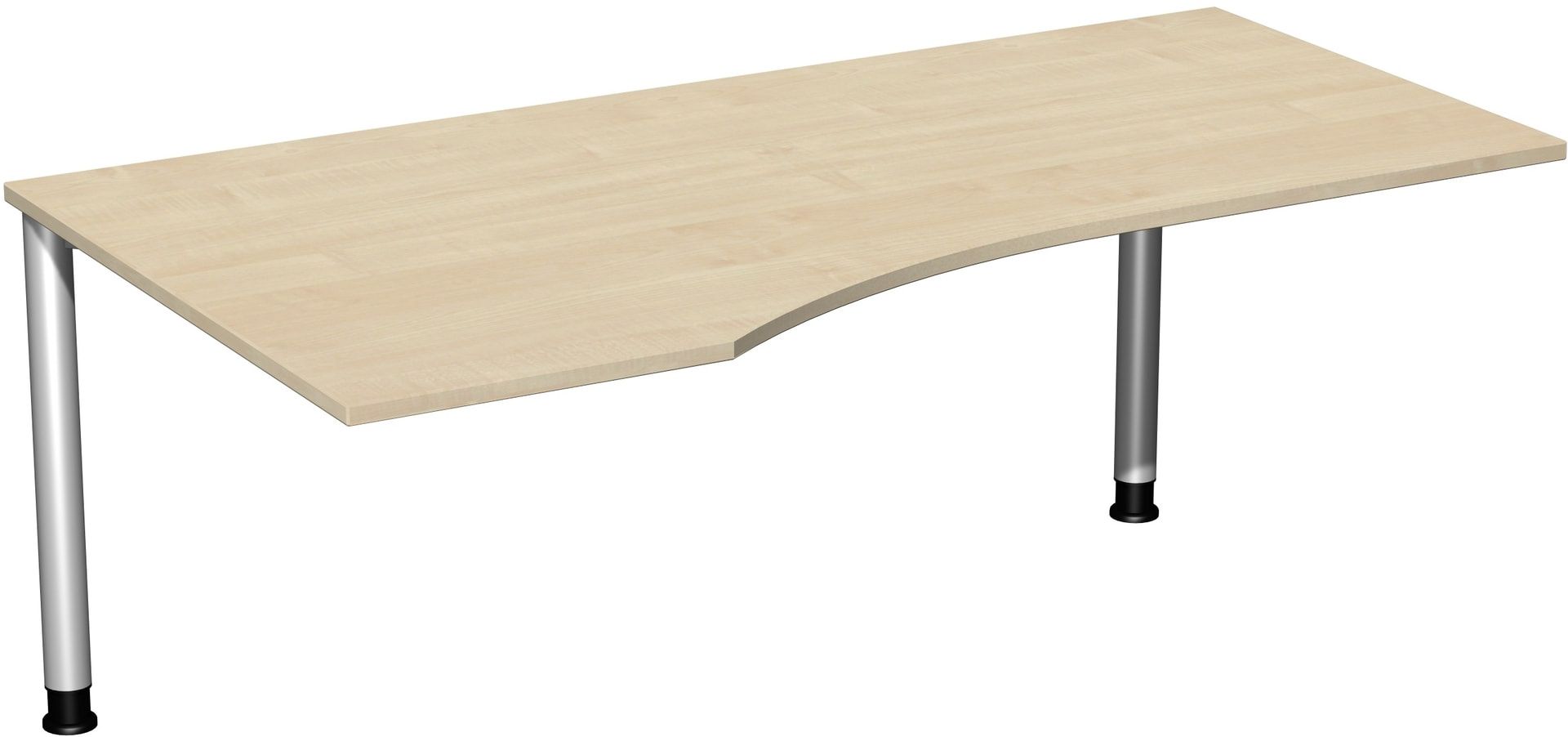 Eckschreibtisch mit einseitig verkürzten Füßen, 4-Fuß Flex, Ecke links, Höhe 680-800 mm, 1.600 x 1.000 mm (BxT), Gestell anthrazit, Ahorn
