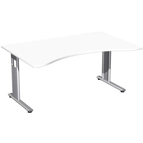 Schreibtisch, C-Fuß Flex, Ergo, Füße einseitig verkürzt, 720 x 1.600 x 1.000 mm (HxBxT), Bürotisch, Konferenztisch, Gestell silber, Dekor Ahorn
