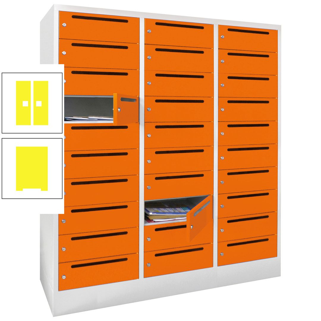 Postverteilerschrank, Schließfachschrank, 3 Abteile a 40 cm, 30 Fächer, 1.850 x 1.200 x 500 mm (HxBxT), Korpus anthrazitgrau, Front anthrazitgrau