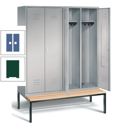 Doppel-Spindschrank, Buche Sitzbank untergebaut, 4 Abteile a 400 mm, Korpus lichtgrau, Tür anthrazitgrau, 2.090 x 1.590 x 815 mm (HxBxT)