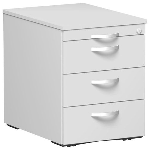 Rollcontainer, 3 Metallschubladen, Utensilienfach, Zentralverriegelung, 565 x 438 x 600 mm (HxBxT), Frontfarbe Ahorn, Korpusfarbe