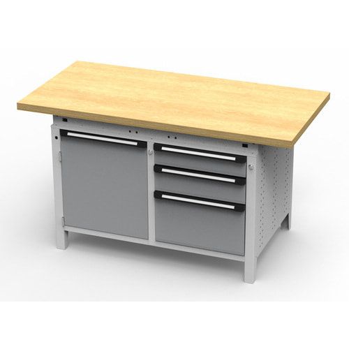 OTTOKIND Werkbank - bündige Arbeitsplatte - 850 x 1.150 x 750 mm (HxBxT) - 3 Schubladen - Schrank - lichtgrau