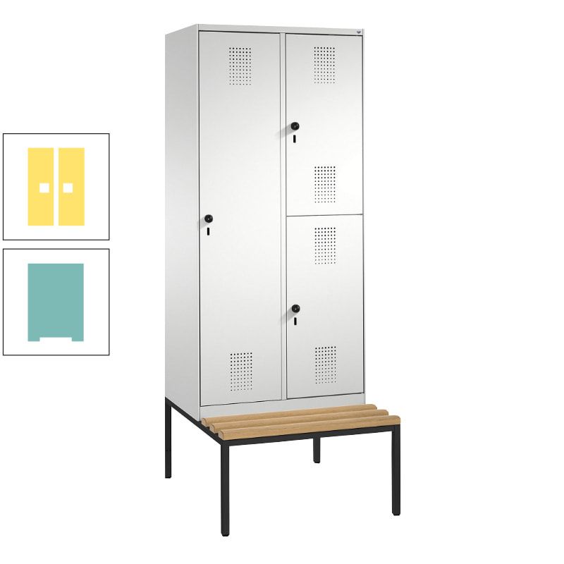 Garderobenschrank, Spind ein- und doppelstöckig Sitzbank, 2 Abteile, 3 Fächer, 2.090 x 800 x 500 mm (HxBxT), Front anthrazitgrau, Korpus anthrazitgrau