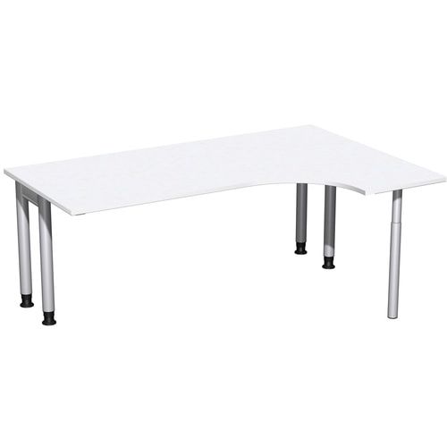 Eckschreibtisch, Ecke rechts, Füße einseitig verkürzt, 4-Fuß Pro, höhenverstellbar, 680-800 x 1.600 x 1.200 mm (HxBxT), Dekor Ahorn