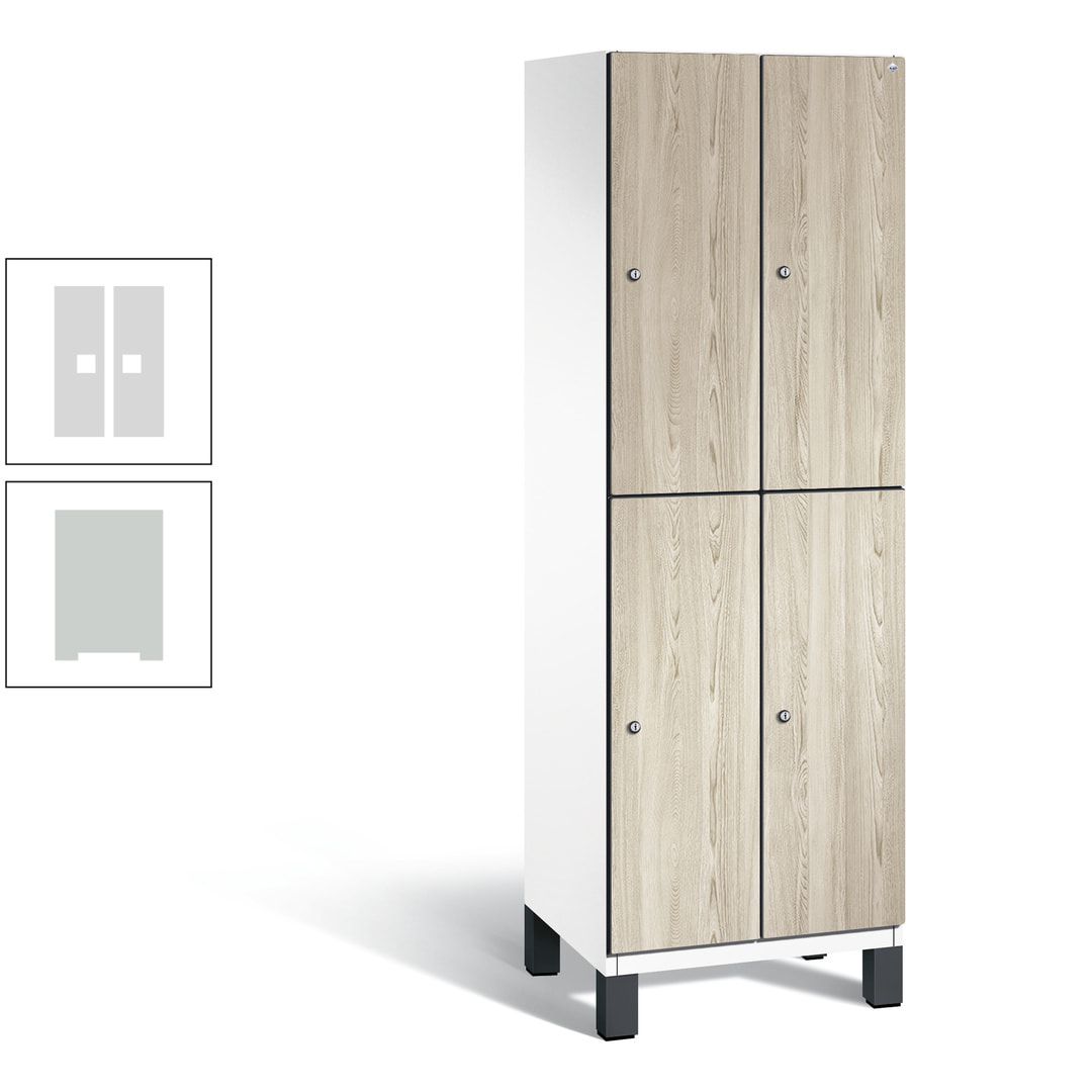 Fächerschrank, Garderobenschrank, mit Füßen, 2 Abteile, 1.980 x 600 x 525 mm (HxBxT), Korpus anthrazitgrau, Tür Donau-Ahorn