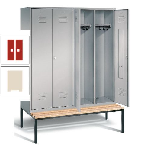 Doppel-Spindschrank, Buche Sitzbank untergebaut, 4 Abteile a 400 mm, Korpus lichtgrau, Tür anthrazitgrau, 2.090 x 1.590 x 815 mm (HxBxT)