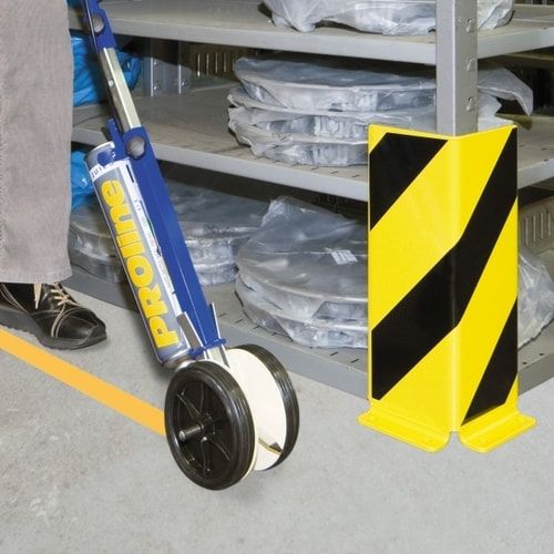 Bodenmarkiergerät Set mit 2 Farbkartuschen Markierfarbe gelb, Schlagschnur und Kreide, Linienmarkierer, 50-75 mm Markierwagen für Straßenmarkierungen