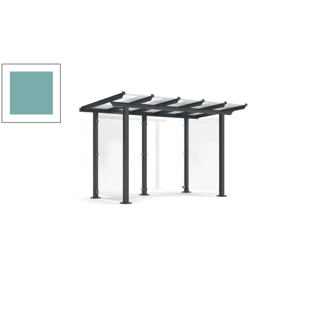 Unterstand mit Pultdach und Sicherheitsglas - feuerverzinkt und farbbeschichtet - 2.435 x 3.850 x 2.090 (HxBxT) - Farbe Achatgrau