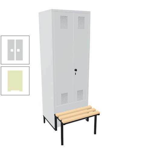Doppel-Spind, Garderobenschrank, Buche Sitzbank integriert, 2 Abteile a 400 mm, Korpus anthrazitgrau, Tür anthrazitgrau, 1.850 x 800 x 815 mm (HxBxT)
