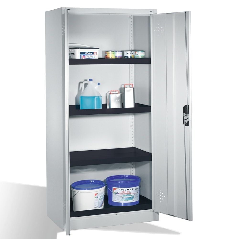 C+P Umweltschrank mit 4 Wannenböden je 22 l Volumen, für wassergefährdende Stoffe, 1.950 x 930 x 500 mm (HxBxT), Korpus lichtgrau, Front wählbar