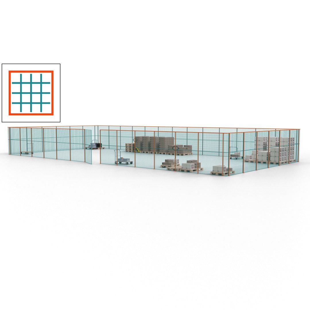 Maschinen Schutzgitter - Hallentrennwand - Sicherheitszaun - Tür - 57 m - 2.200 x 19.900 x 9.400 mm (HxBxT) - enzianblau