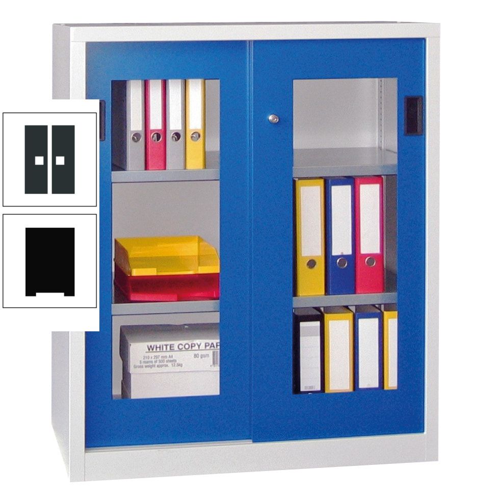 Schiebetürenschrank - Sichtfenstertüren - 1.000x1.000x400 mm (HxBxT) - 2 Böden, gepulvert - Zylinderschloss - anthrazitgrau