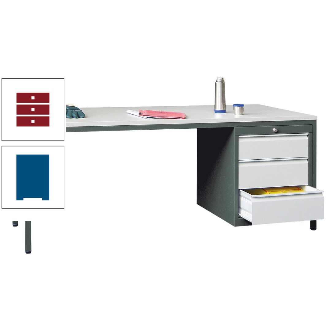 Meisterschreibtisch - 3 Schubladen 150 / 175 mm - 720 x 1.700 x 800 mm (HxBxT) - anthrazitgrau