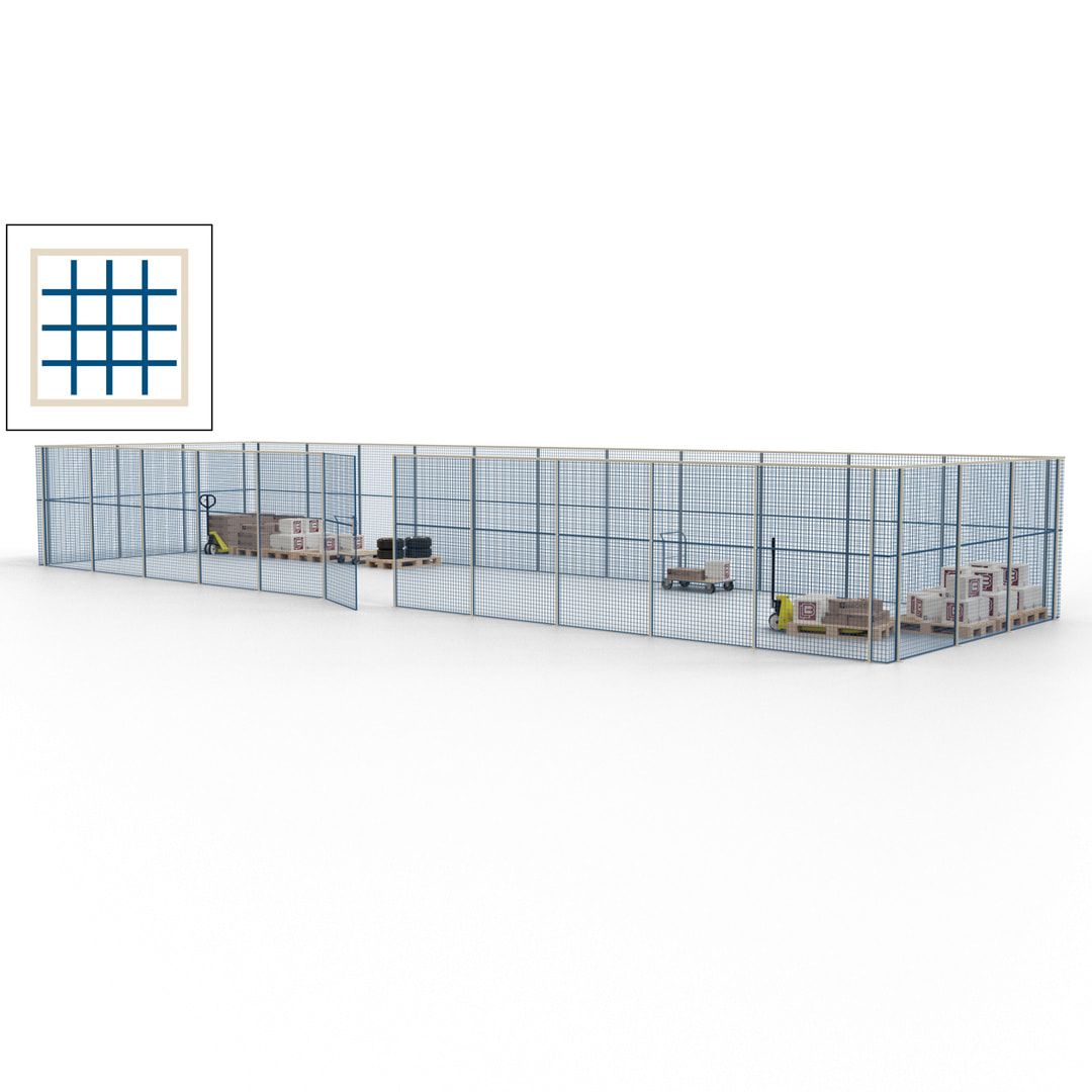 Maschinen Schutzgitter - Hallentrennwand - Sicherheitszaun - Tür - 42 m - 2.200 x 16.900 x 4.900 mm (HxBxT) - enzianblau
