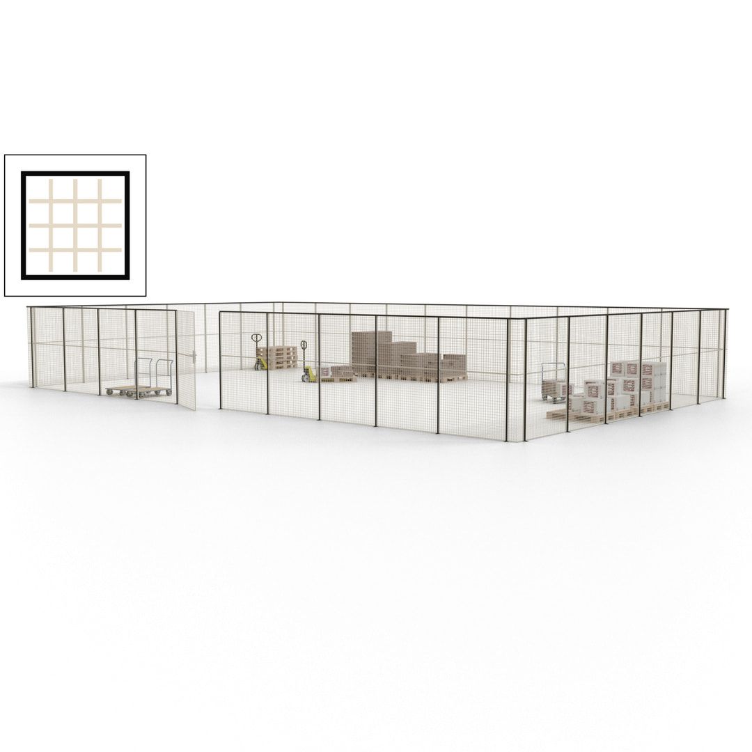 Maschinen Schutzgitter - Hallentrennwand - Sicherheitszaun - Tür - 48 m - 2.200 x 15.400 x 9.400 mm (HxBxT) - enzianblau
