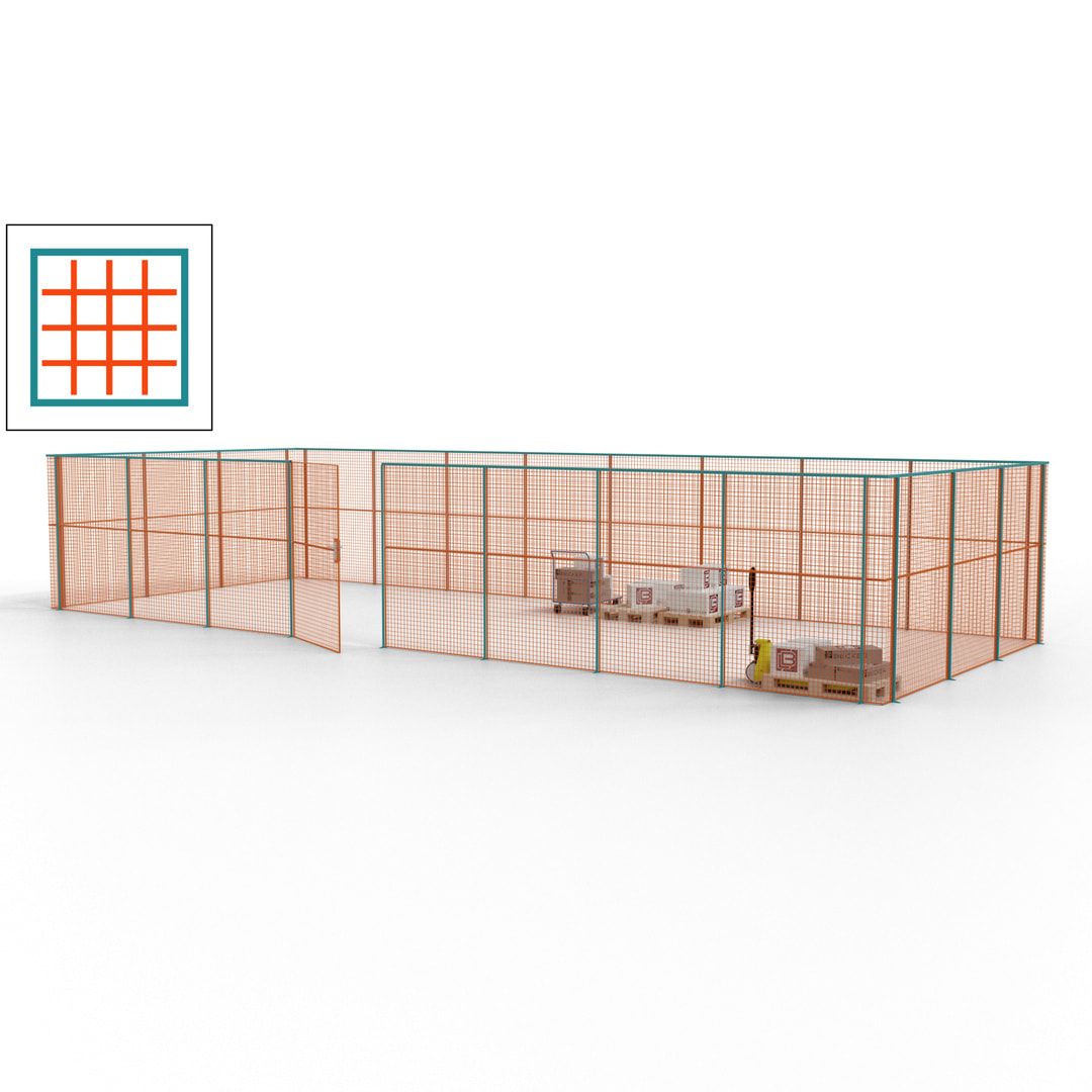 Maschinen Schutzgitter - Hallentrennwand - Sicherheitszaun - Tür - 33 m - 2.200 x 12.400 x 4.900 mm (HxBxT) - enzianblau