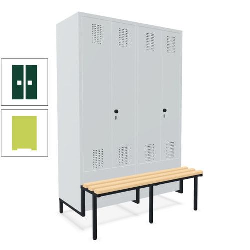 Doppel-Spind, Garderobenschrank, Buche Sitzbank integriert, 4 Abteile 300 mm, Korpus anthrazitgrau, Tür anthrazitgrau, 1.850 x 1.200 x 815 mm (HxBxT)