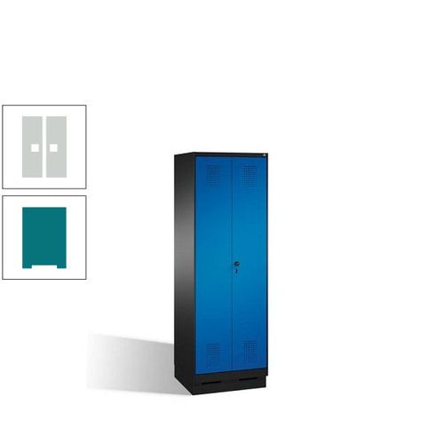 Doppel-Spind, Doppeltüren, Garderobenschrank mit Sockel, 2 Abteile a 300 mm, Korpus anthrazitgrau, Tür anthrazitgrau, 1.800 x 600 x 500 mm (HxBxT)